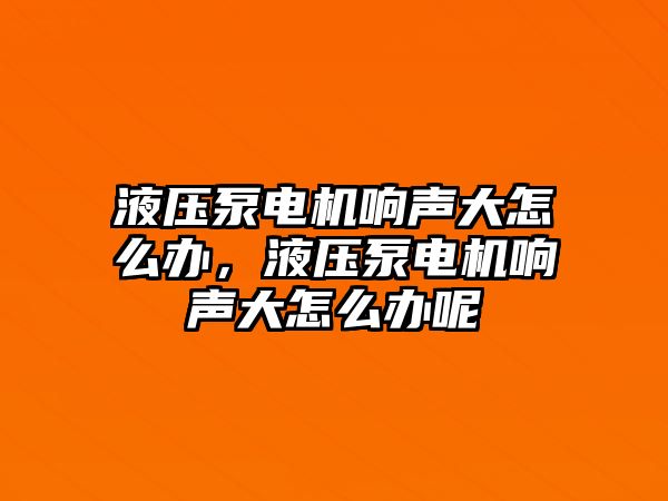 液壓泵電機響聲大怎么辦，液壓泵電機響聲大怎么辦呢